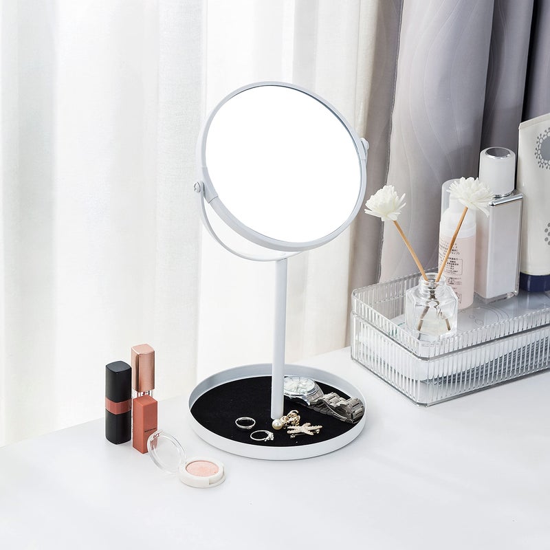 Ettori Makeup Mirror Dual Sided Vanity Mirror, 1X and 5X Magnification, 360 Swivel Round Mirror, No Light, White - Image 2
